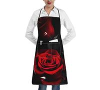 JEJEA Grembiule da cucina con stampa rosa rossa 1, resistente all'acqua e all'olio, grembiule da cucina da chef per donne e uomini