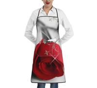 JEJEA Grembiule da cucina con stampa rosa rossa 2, resistente all'acqua e all'olio, grembiule da cucina da chef per donne e uomini
