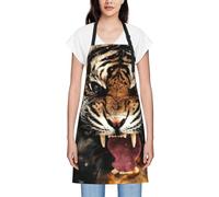 JEJEA Grembiule da cucina con stampa tigre ruggente, resistente all'acqua, con tracolla regolabile per il collo, da chef per donne