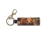 JEJEA Grizzly Bear - Portachiavi in pelle con stampa di orsetto, portachiavi per auto, accessori per chiavi dell'auto, per donne e uomini
