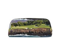 JEJEA Hawaii Beach Golf Course Custodia in pelle con stampa di matita di grande capacità, borsa per penne per cancelleria, borsa versatile per il trucco, Oro, Taglia unica, Beauty case