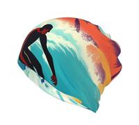 JEJEA Hawaiian Surfer On Ondulato Stampa Slouchy Beanie per Donne Uomini Caldo Beanie Cappello Morbido Antivento Chemo Cap Stretch Skull Cap, Nero , S