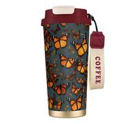 JEJEA Heaps of Orange Monarch Butterflies Print - Tazze isolate in acciaio inox, a doppia parete, tazza da caffè da viaggio, per casa e ufficio