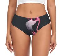 JEJEA Hello Glasses - Slip da donna con stampa fenicottero, biancheria intima a vita alta, mutandine a copertura completa per le donne, biancheria intima elasticizzata, Nero , M