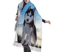 JEJEA Husky Dogs Stampa Faux Cashmere Frange Scialle - Calda sciarpa invernale da donna, morbida e accogliente per il freddo
