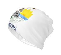 JEJEA Illinois State Flag Print Slouchy Beanie per donne e uomini, caldo berretto morbido antivento chemio cap stretch Skull Cap, Nero , S