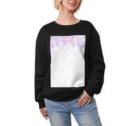 JEJEA Incorniciatura Fiori Lilla In Fiore Stampa Inverno Pile Foderato Caldo Casual Tops, Donna Oversize Manica Lunga Pullover Felpa Moda, Nero , M