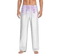 JEJEA Incorniciatura Fiori Lilla In Fiore Stampa Pigiama Pantaloni Uomini, Flanella Pigiama Pantaloni Pj Morbido Casual Pant Loungewear Per La Casa, Nero , XL