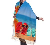 JEJEA Infradito su una spiaggia sabbiosa stampa stampa finto cashmere frange scialle - calda sciarpa invernale da donna, morbida e accogliente per il freddo