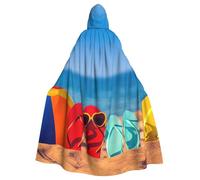 JEJEA Infradito su una spiaggia sabbiosa stampa strega mago mantello con cappuccio, mantello per adulti per feste di Halloween, costume cosplay da vampiro