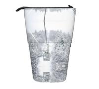 JEJEA Inverno Old Cable Ski Lift Stampa Multifunzionale Telescopico Matita Caso Carino Cancelleria Penna Caso Portatile, Nero , Taglia unica, Organizer per borse