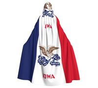 JEJEA Iowa State Flag Print Witch Wizard Mantello con cappuccio, mantello da adulto per feste di Halloween, costume cosplay da vampiro