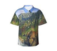 JEJEA Kauai Hawaii Seashore - Camicia hawaiana da uomo, a maniche corte, abbottonata, da spiaggia, stile casual, Nero , XXL