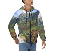JEJEA Kauai Hawaii Seashore stampa moda uomo cerniera felpe con cappuccio in morbido poliestere full zip up felpe spesse, taglie S-3XL, Nero , XL