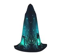 JEJEA Lucciole E Lanterna Stampa Halloween Cosplay Festa di Natale Abiti Con Cappuccio Mago Veste Halloween Mantello Rinascimento Medievale