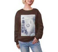 JEJEA Maglia invernale con stampa di bussola nautica a vela foderata in pile caldo casual, da donna, oversize a maniche lunghe, felpa alla moda, Caff, M
