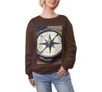 JEJEA Maglia invernale con stampa di bussola nautica a vela foderata in pile caldo casual, da donna, oversize a maniche lunghe, felpa alla moda, Caff, XL