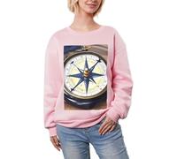 JEJEA Maglia invernale con stampa di bussola nautica a vela foderata in pile caldo casual, da donna, oversize a maniche lunghe, felpa alla moda, rosa, S