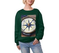 JEJEA Maglia invernale con stampa di bussola nautica a vela foderata in pile caldo casual, da donna, oversize a maniche lunghe, felpa alla moda, Verde scuro, XS