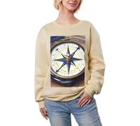 JEJEA Maglia invernale con stampa di bussola nautica a vela foderata in pile caldo casual, da donna, oversize a maniche lunghe, felpa alla moda, Albicocca, L