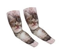 JEJEA Manicotti di raffreddamento del braccio di protezione solare UV della stampa del gatto che dorme per gli uomini delle donne, manicotto di compressione sportiva