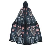 JEJEA Mantello con cappuccio e scritta "I Love You" con stampa di cuori e scritta in inglese "Witch Wizard", mantello per feste di Halloween, costume da strega, vampiro, cosplay