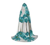 JEJEA Mantello medievale rinascimentale medievale con stampa floreale bianco e grigio foglia di tè con stampa floreale Halloween cosplay festa di Natale abiti da mago con cappuccio