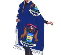 JEJEA Michigan State Flag Print Faux Cashmere Fringe Scialle - Calda sciarpa invernale da donna, morbida e accogliente per il freddo