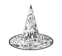 JEJEA Monocromatico Sketch Style Gaming Print Women Large Witch Hat Witch Hat Witches Cappelli Halloween Cosplay Party Accessorio