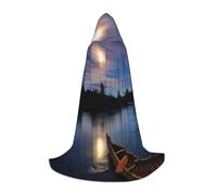 JEJEA Moonlit Canoa Allagash River Print Halloween Cosplay Festa di Natale Abiti con cappuccio Mago Accappatoio Halloween Mantello medievale Rinascimento