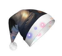 JEJEA Moonlit Canoa Allagash River Print Santa Hat Adulto Led, Cappello di Natale Con Luci Per Donne E Uomini Capodanno Party Forniture