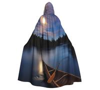 JEJEA Moonlit Canoa Allagash River Print Witch Wizard Mantello con cappuccio Mantello adulto Halloween Party Mantello per strega Vampiro Cosplay Costume