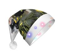 JEJEA Nero Bianco Mucche Stampa Cappello di Santa Adulto Led, Cappello di Natale Con Luci Per Le Donne E Gli Uomini Di Capodanno Forniture Del Partito