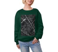 JEJEA Nero Marmo Stampa Inverno Pile Foderato Caldo Casual Tops, Oversize Manica Lunga Pullover Moda Felpa Donna, Verde scuro, L