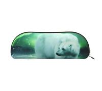 JEJEA Northern Lights - Astuccio in pelle con stampa orso polare con cerniera, astuccio, astuccio per matite, astuccio per matite, astuccio per trucchi e cosmetici, Oro, Taglia unica, Beauty case