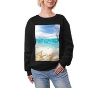 JEJEA Ocean Beach Stampa Inverno Pile Foderato Caldo Casual Tops, Oversize Manica Lunga Pullover Felpa Moda Donna, Nero , XL
