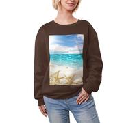 JEJEA Ocean Beach Stampa Inverno Pile Foderato Caldo Casual Tops, Oversize Manica Lunga Pullover Felpa Moda Donna, Caff, L