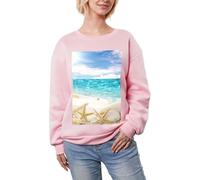 JEJEA Ocean Beach Stampa Inverno Pile Foderato Caldo Casual Tops, Oversize Manica Lunga Pullover Felpa Moda Donna, rosa, XL