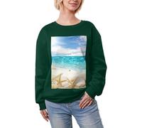 JEJEA Ocean Beach Stampa Inverno Pile Foderato Caldo Casual Tops, Oversize Manica Lunga Pullover Felpa Moda Donna, Verde scuro, L