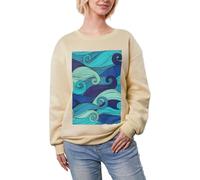 JEJEA Ocean Wave Stampa Inverno Pile Foderato Caldo Casual Tops, Oversize Manica Lunga Pullover Felpa Moda Donna, Albicocca, L