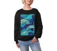 JEJEA Ocean Wave Stampa Inverno Pile Foderato Caldo Casual Tops, Oversize Manica Lunga Pullover Felpa Moda Donna, Nero , XL