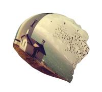 JEJEA Old Lighthouse Print Slouchy Beanie per donne e uomini, caldo berretto berretto morbido antivento chemio cap stretch Skull Cap, Nero , S