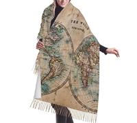 JEJEA Old Stained World Map Print Faux Cashmere Fringe Scialle - Sciarpa invernale calda da donna, morbida e accogliente per il freddo