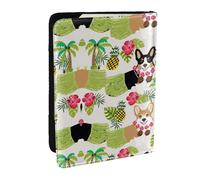 JEJEA Organizer da viaggio con stampa di fiori tropicali e corgi, porta carte di credito, passaporto, porta passaporto, portafoglio per viaggi, Nero , Taglia unica