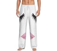 JEJEA Pantaloni da pigiama con stampa bianca delle labbra delle ciglia degli uomini, pantaloni del pigiama di flanella Pj morbido casual pantalone Loungewear per la casa, Nero , XXL