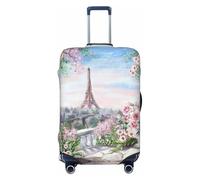 JEJEA Parigi Torre Eiffel con stampa di fiori copertura per valigia da viaggio copertura per bagagli lavabile copertura per bagagli antigraffio, Nero , S