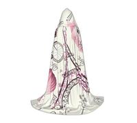 JEJEA Parigi Torre Eiffel Stampa Fiore Halloween Cosplay Festa di Natale Abiti con Cappuccio Mago Accappatoio Halloween Mantello Medievale Rinascimento