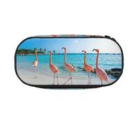 JEJEA Pink Flamingo on Beach stampa grande capacità matita penna caso grande stoccaggio ad alta capacità sacchetto sacchetto titolare scatola organizzatore, Nero , Taglia unica, Organizer per borse