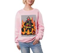JEJEA Pompiere Stampa Vigile del Fuoco Inverno Foderato In Pile Caldo Casual Tops, Donna Oversize Manica Lunga Pullover Felpa Moda, rosa, L