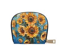 JEJEA Portafoglio porta carte di credito con stampa a olio girasole, piccolo portafoglio porta carte con cerniera, porta carte in pelle, bianco, Taglia unica